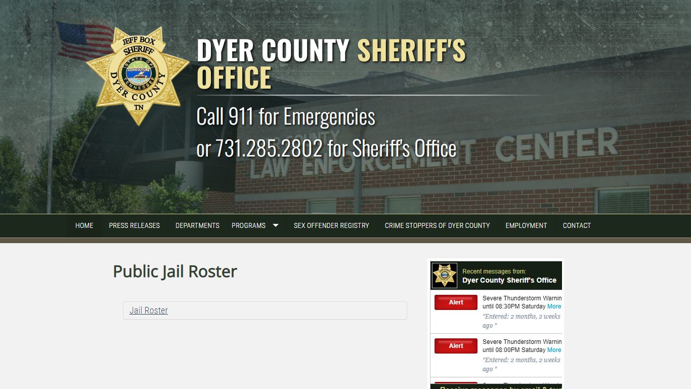 Public Jail Roster - Dyer County Sheriff's Office - Tennessee