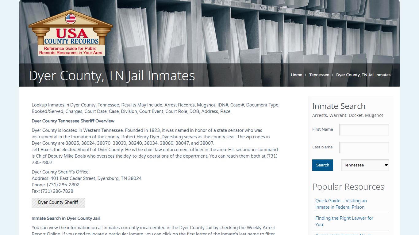 Dyer County, TN Jail Inmates | Name Search